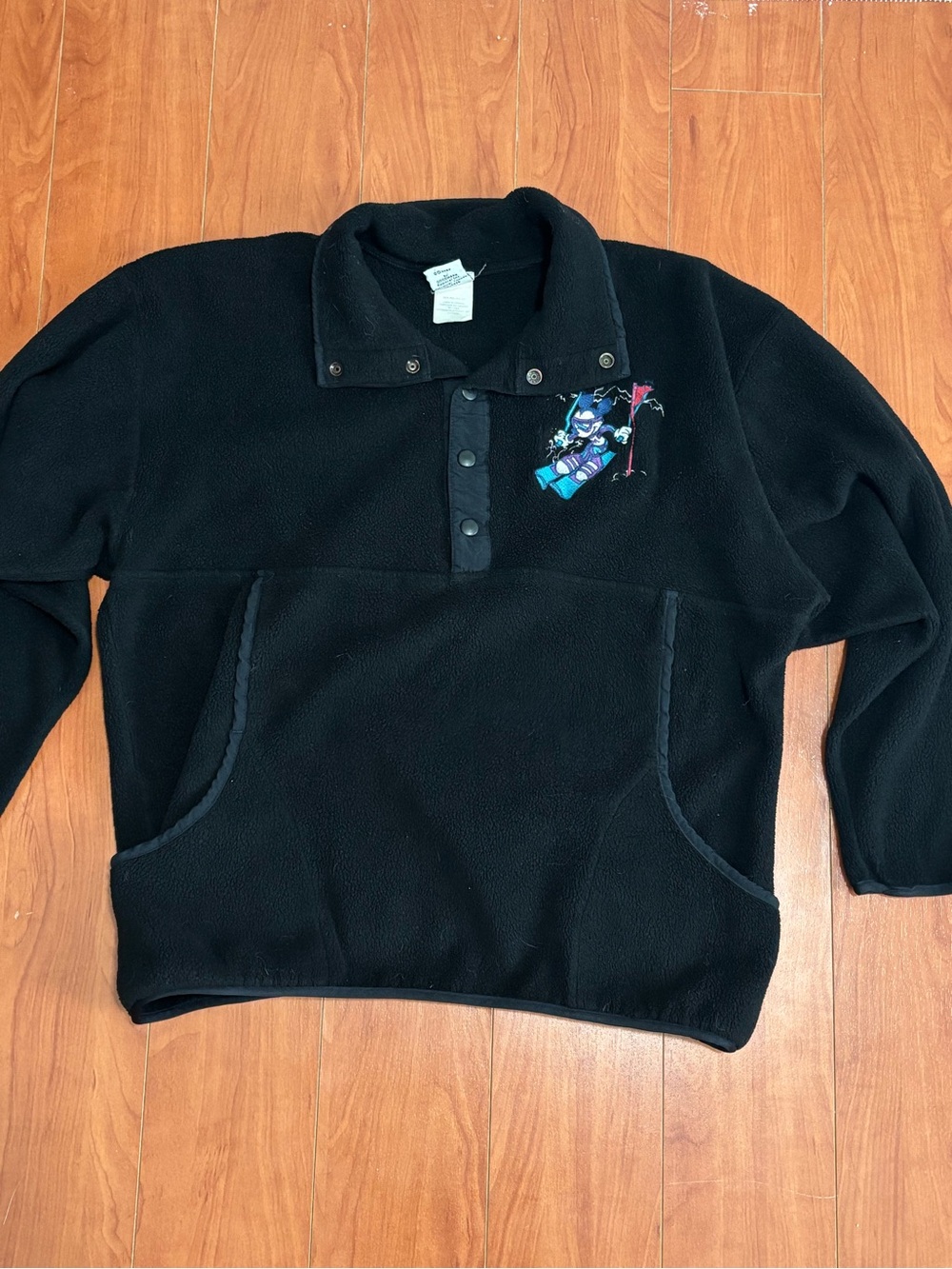 Vintage 90’s Mickey Disney Skiing Fleece Pullover - Black - Size Medium